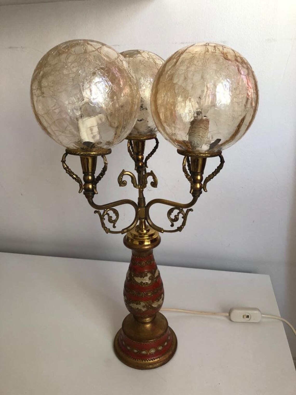 Antique Brass Glass Globe Table Lamp/Desk Lamp 60s/ Mid Century Design Table Lamp/Office Desk Lamp /Retro Table Lampe/MCM Modern Table Lamp, foto 2 di 5