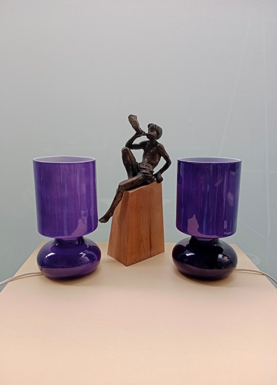 A Pair of Glass Ikea Lykta Lamps/Purple Table Lamp/Handmade Glass Table Lamp/Retro Table Lamp/Mushroom Table Lamp/MCM Modern Bedside Lamps