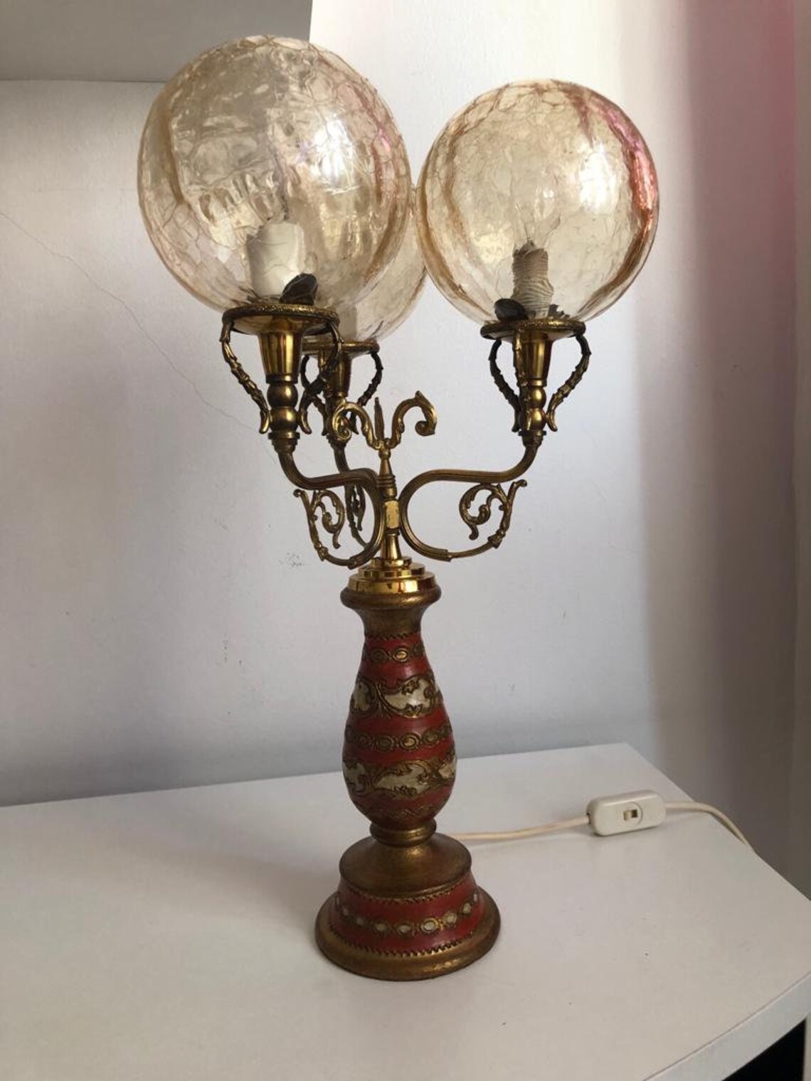 Antique Brass Glass Globe Table Lamp/Desk Lamp 60s/ Mid Century Design Table Lamp/Office Desk Lamp /Retro Table Lampe/MCM Modern Table Lamp, foto 4 di 5
