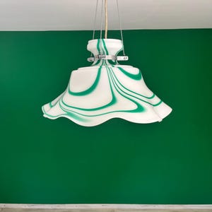 Vintage Green & White Swirl Glass Pendant Light/Large Murano Glass Pendant Lamp/Venetian Murano Hanging Lamp/Hand Blown Glass Ceiling Lamp