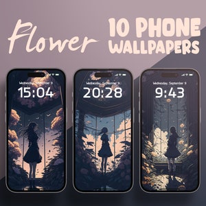 Flower Room Phone Wallpapers, Lo-Fi Wallpaper iPhone, Anime Smartphone Wallpaper Set, Flower Anime Phone Background, Lo-Fi Wallpaper