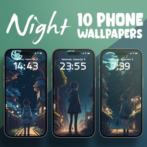 Night Phone Wallpapers, Lo-Fi Wallpaper iPhone, Anime Smartphone Wallpaper Set, Street Anime Phone Background, Lo-Fi Wallpaper