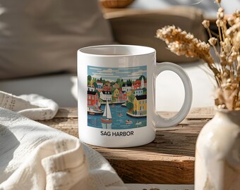 Sag Harbor Coffee Cup, Long Island Mug, 11 oz, Microwave Safe