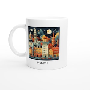 München Tasse, Deutschland, Illustrierte Kaffeetasse, Einzigartige Geschenkidee, Modernes Design, 325 ml, spülmaschinenfest