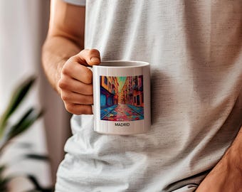 Madrid Kaffeebecher, Spanien Geschenk, Souvenir, Illustration, spülmaschinenfest, 11 oz