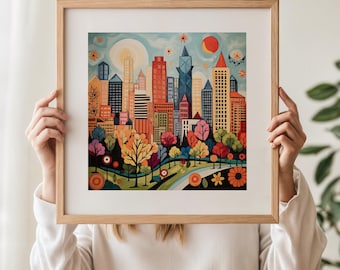 Charlotte NC Art Print, Square, Framed or Unframed, Museum-Quality Paper