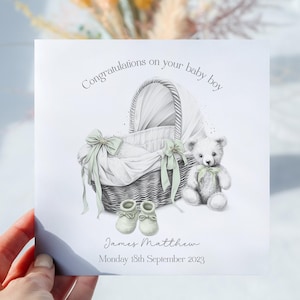 Personalisiertes neues Baby skizziert Moses Korb, wählen Sie eine Farbe