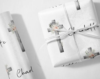Personalised Christening Baptism Holy Communion Wrapping Paper Gift Wrap For Her For Him
