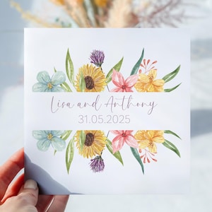 Carte de voeux de mariage personnalisée Anniversaire de fiançailles de mariage Mariée Marié Cadeau de mariage Fleurs d'été