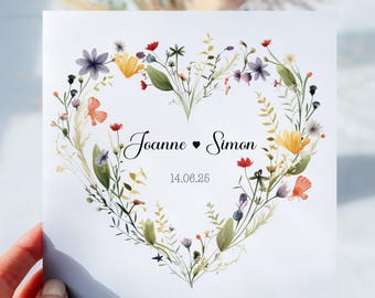 Personalized Floral Heart Wreath Wedding Card