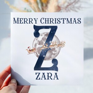 Personalisierte Blue Santa Schlitten Weihnachtskarte
