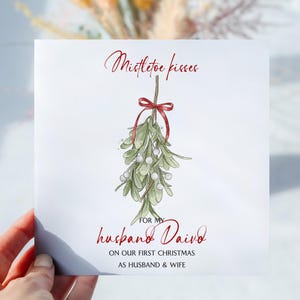 Personalisierte Handgezeichnete Mistelzweig Küsse Weihnachtskarte