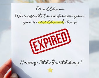 Personalised Expired Childhood 18th Birthday Card