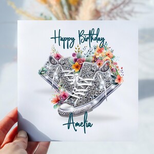 Carte personnalisée porte-bonheur d'anniversaire escarpins effet pailleté