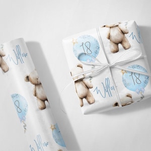 Personalisierte Blau Teddy Ballon 18. 21. 30. 40. 50. Luxus Geschenkpapier Geschenkverpackung für Schwester Freund Tochter