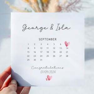 Carte de mariage personnalisée avec calendrier de félicitations