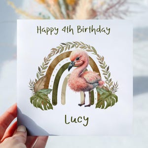 Carte d'anniversaire personnalisée Safari flamant rose arc-en-ciel