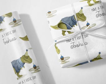 Personalized Dinosaur Birthday Wrap, Birthday Gift Wrap for Boy, Cute Birthday Wrapping Paper, T Rex Wrap, Luxury Matte Gift Wrap