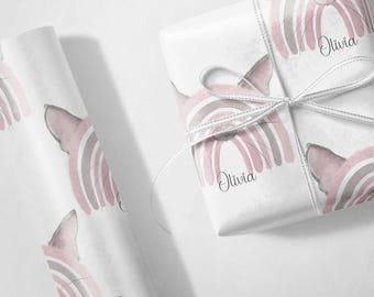Personalised Pink Cat Rainbow Birthday Luxury Wrapping Paper Gift Wrap