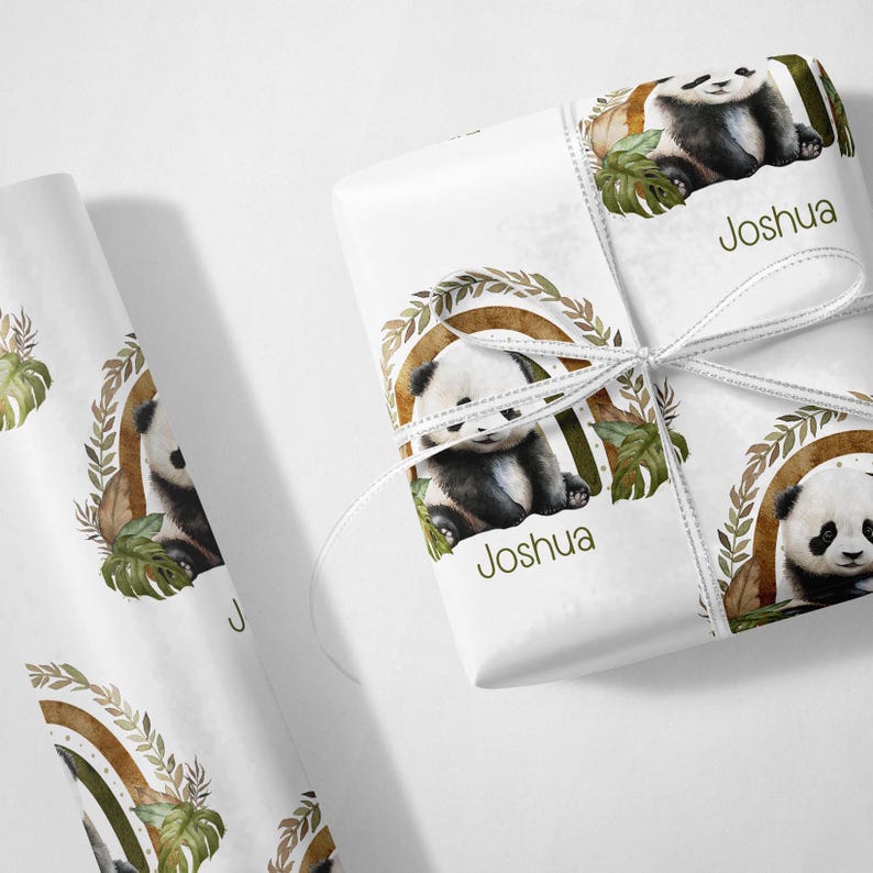 Panda Wrapping Personalised Wild Panda Rainbow Birthday Luxury Wrapping Paper Gift ...
