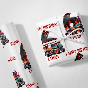 Monstertruck-Geburtstags-Geschenkpapier personalisiert