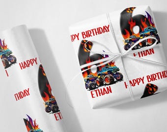 Personalised Monster Truck Number Birthday Wrapping Paper
