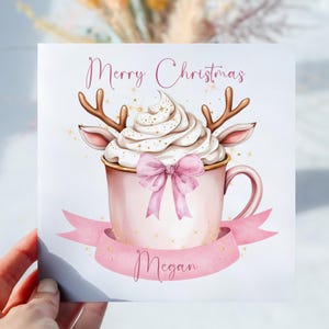 Personalisierte Rentier Heiße Schokolade Weihnachtskarte