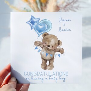 Nouvelle carte personnalisée de félicitations ballons ours bleus