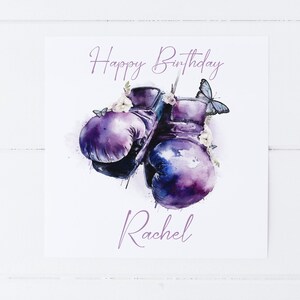 Personalised Purple Boxing Gloves Greetings Card
