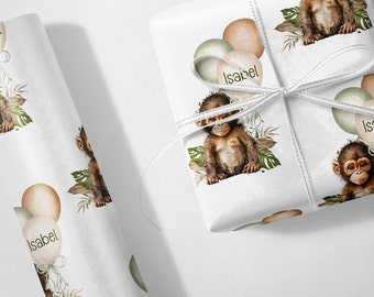 Gepersonaliseerde luxe baby schattige aap inpakpapier cadeaupapier