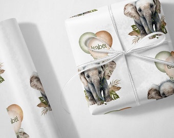 Personalized Baby Elephant Wrapping Paper: Luxury Birthday Gift Wrap