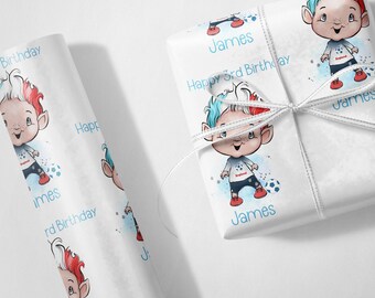 Personalised Football Boy Troll Birthday Luxury Wrapping Paper Gift Wrap