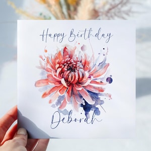 Carte d'anniversaire personnalisée chrysanthème, mois de naissance novembre