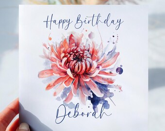 Personalisierte November Geburtsmonat Chrysantheme Geburtstagskarte