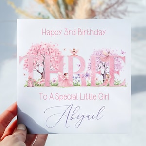 Carte d'anniversaire personnalisée fée rose un deux trois