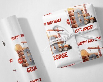 Personalised Construction Building Site Name Birthday Wrapping Paper