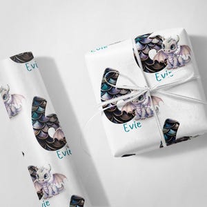 Personalised Dragon Number Birthday Wrapping Paper - Choose Your Dragon Colour