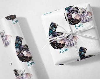 Personalised Dragon Number Birthday Wrapping Paper - Choose Your Dragon Colour