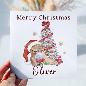 Carte de Noël personnalisée ours en peluche et sapin de Noël