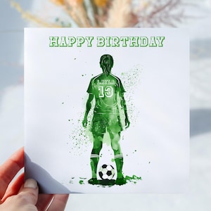 Silhouette personnalisée de footballeuse, n'importe quel nom, n'importe quel nombre, carte d'anniversaire