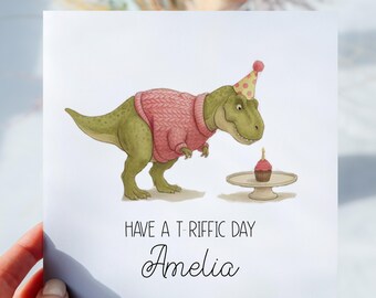 Personalised Dinosaur Birthday Card, Birthday Card for Girl, Cute Birthday Card, T Rex Card, Birthday Card for Daughter