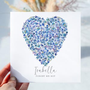 Personalised Forget Me Not Heart Remembrance Sympathy Card