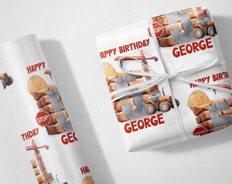 Personalised Construction Building Site Number Birthday Wrapping Paper