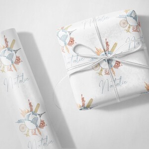Personalised Travel Landmarks Bon Voyage Card Luxury Wrapping Paper Gift Wrap