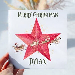 Personalisierte Weihnachtsstern Santa Schlitten Weihnachtskarte
