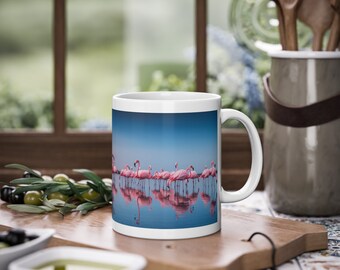Cup, Mug, Flamingo Flock, Pink Flamingos, African Sea, Flamingo Paradise, Graceful Birds, African Scenery