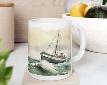 Fisherman's Mug, Coffee Mug, Tea Mug, Nautical Decor, Boat Graphic, Rough Seas, Sea Lover, Maritime Theme, Coastal Vibes, Oceanic Cup #1