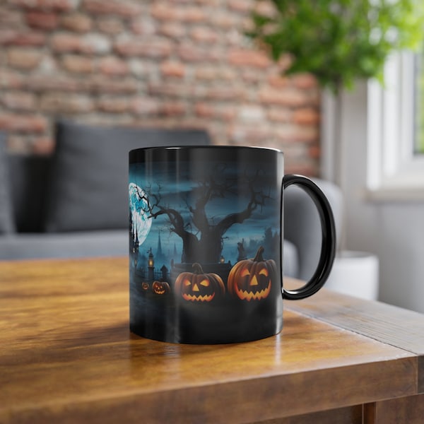 Tasse, Becher, Halloween, Kürbisse, Schloss, Vollmond, Spuckhaus, romantisches Landleben