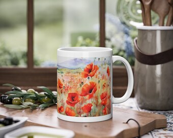 Poppies cup, poppy meadow, poppy watercolor