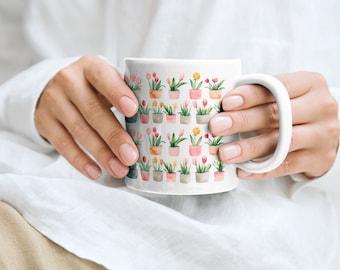 Tulips Mug #1 Beautiful Tulips Mug Flower Design Gift for Garden Lovers Floral Nature Mug Blue Flower Mug